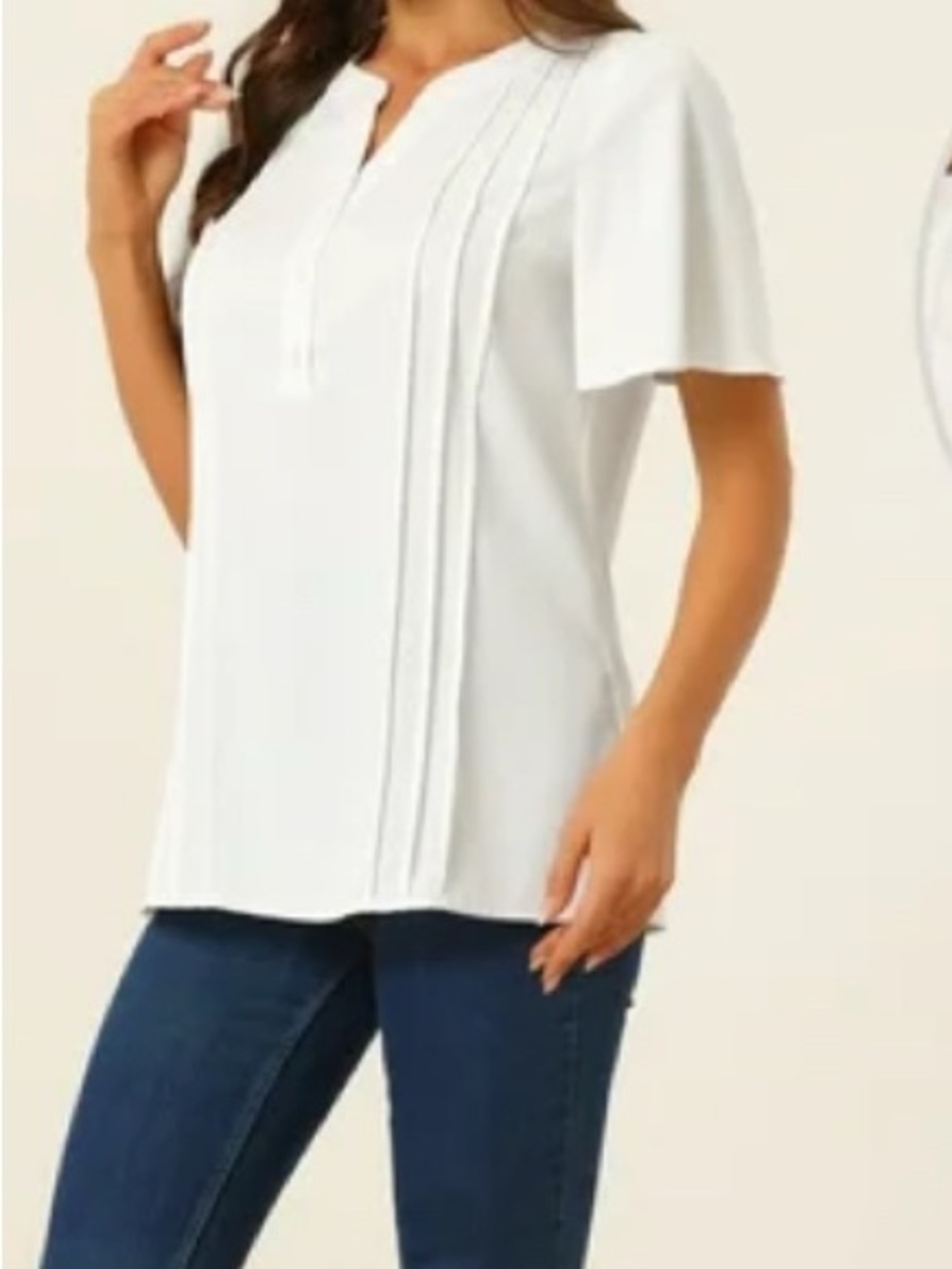 Montero- White Pintuck Split-Neck Blouse